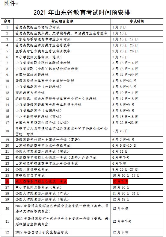 济南成人高考考试时间